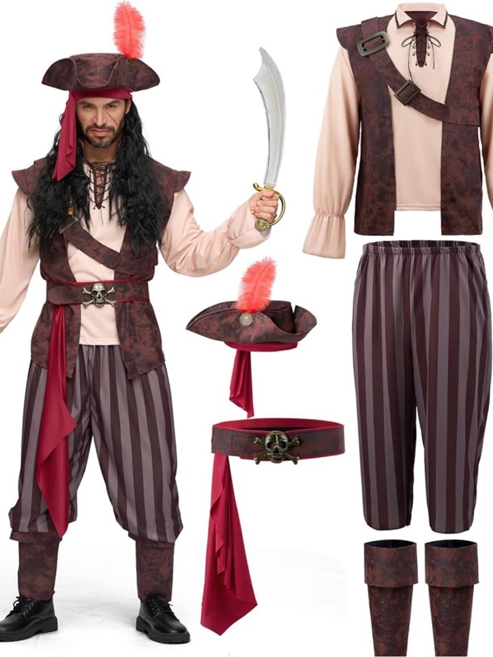 Men’s Spooktacular Creation Caribbean Pirate Costume Sea Captain Like New XXL